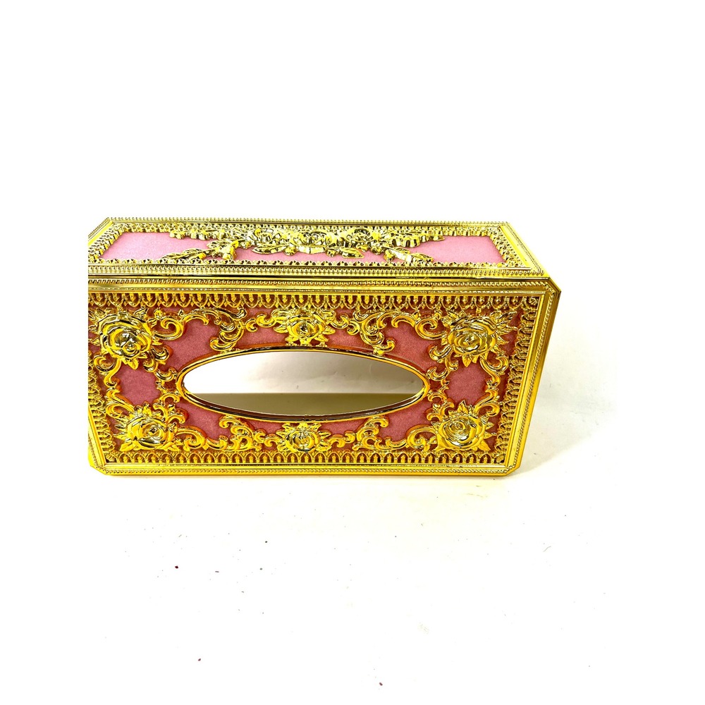 Ornate Gold and Pink Rose Filigree Tissue Box Cover Baroque Style Decor